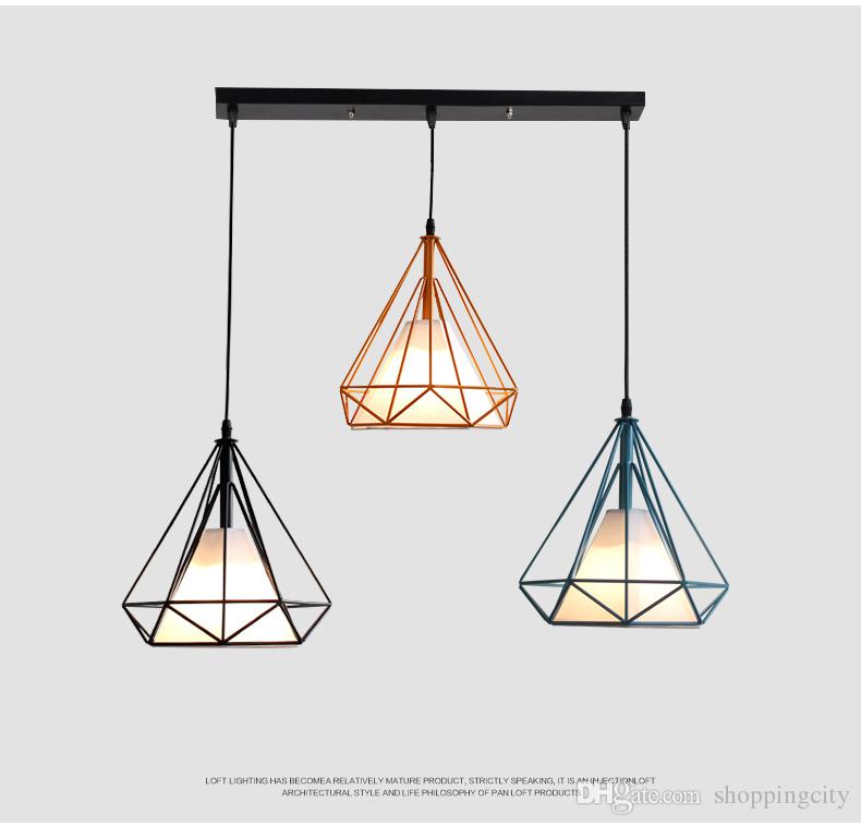 Vintage Iron Pendant Lights Diamond Shape Industrial Minimalist Creative LED Pendant Light Hanging Lamp Bar Cafe Restaurant Home
