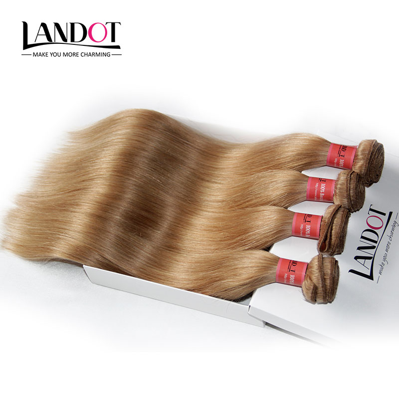 Honey Blonde Brazilian Human Hair Weave Bundles Color 27# Peruvian Malaysian Indian Eurasian Russian Silky Straight Remy Hair Extensions