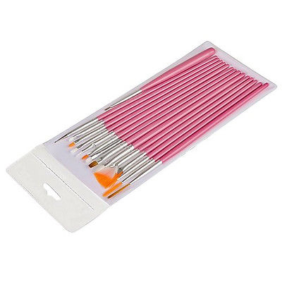 Pink 15Pcs Design DIY Acrylic Painting Tool UV Gel Pen Polish Nail Art Brush Set #R56
