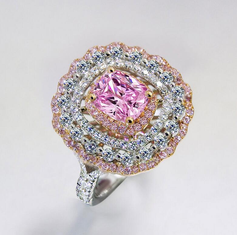 White Gold Filled Cushion Pink Sapphire CZ Dia Crown Band Ring for Women Wedding Engagement 5b73