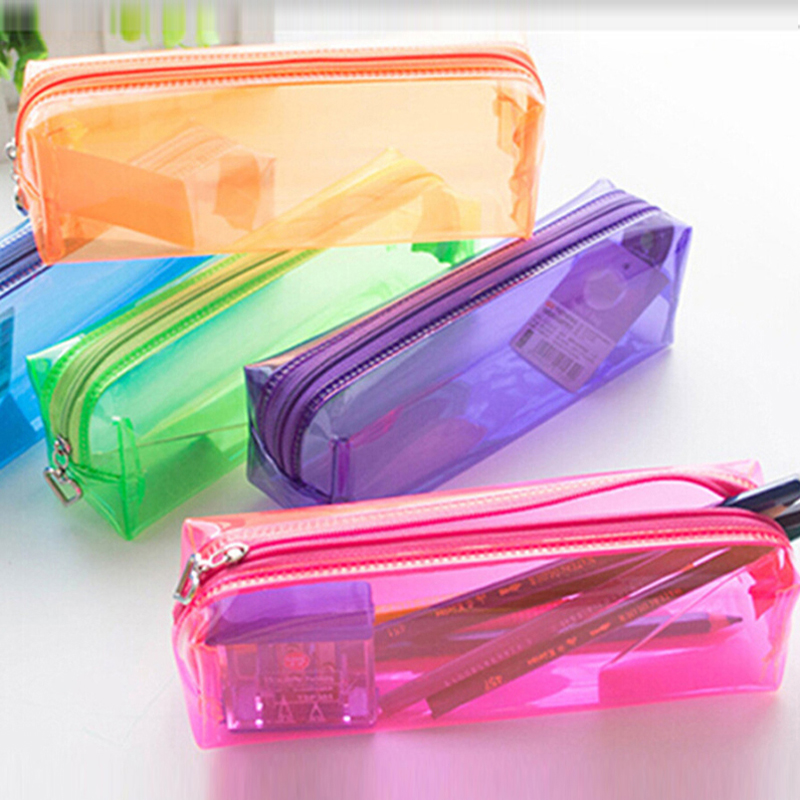 Wholesale-High quality transparent Plastic Pen Case Pencil Bag Holder Storage Pouch Cosmetic Makeup Bag Pouch Fashion Christmas Gift