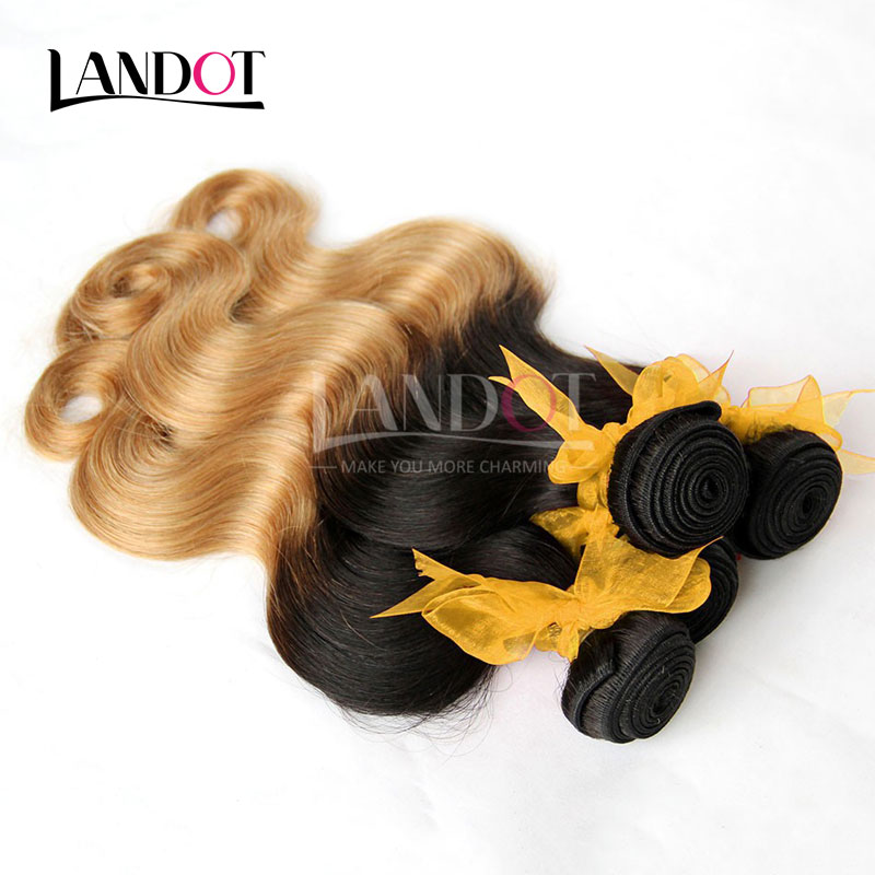 Ombre Malaysian Human Hair Extensions Two Tone 1B/27# Honey Blonde Ombre Malaysian Body Wave Human Hair Weave 3 Bundles Lot Double Wefts