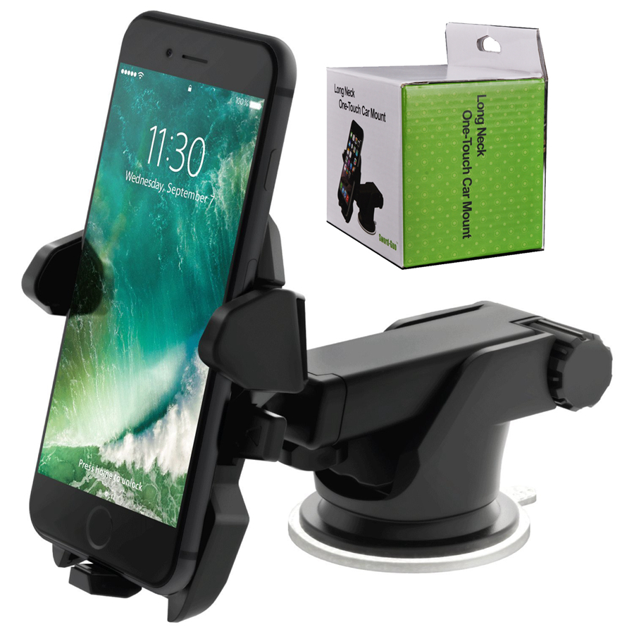 

New Long Neck One Touch Car Mount Holder Suction Cup For Mobile Phone iPhone 7 6s Plus 5s Samsung Galaxy S8 Note 5, Black