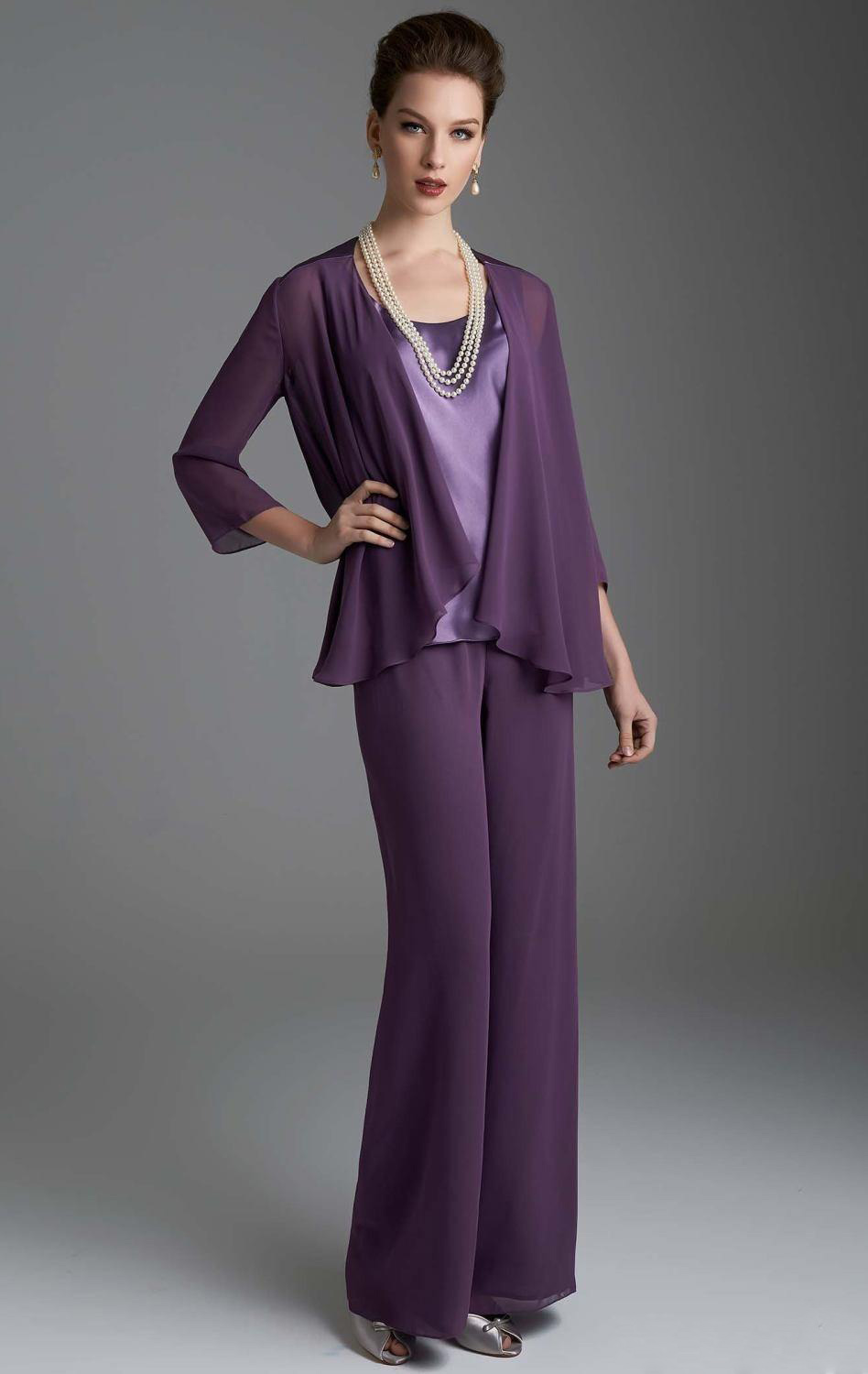 Elegant mother's Suit Three Pieces Mother Pant Suits Long Sleeves Plus Size Mother Of The Bride Suit
