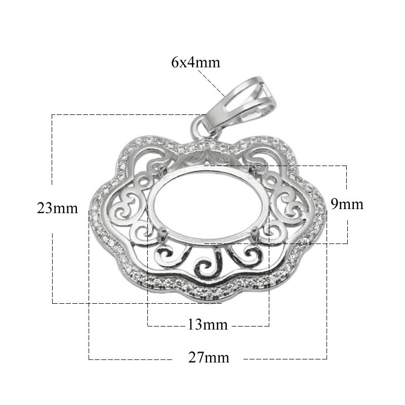 Beadsnice 9x13 Oval Stone Pendant Semi-mount Setting Sterling Silver Handmade Accessories Blank Pendant Base Cloud Shaped ID 34064