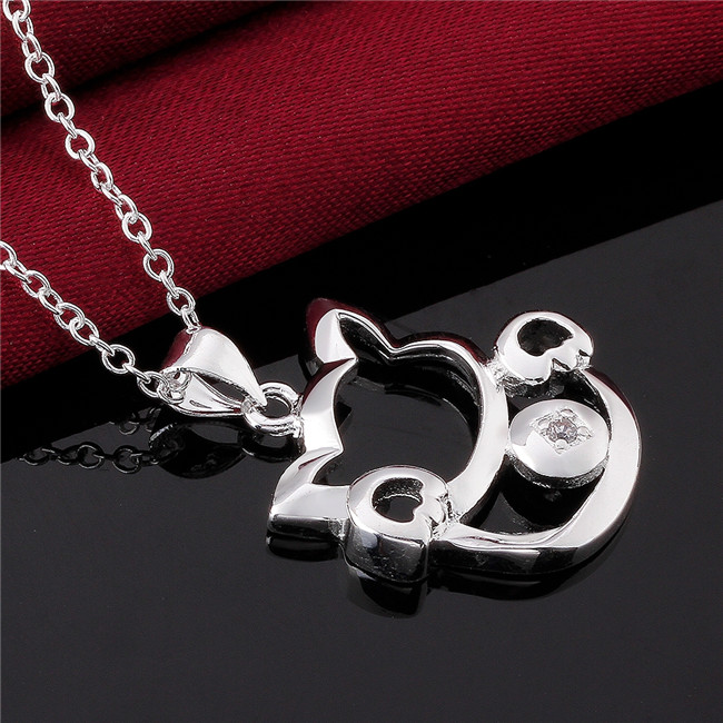 Christmas gift Cat shape pendant necklace white gemstone sterling silver plated necklace STSN591,fashion 925 silver necklace factory direct
