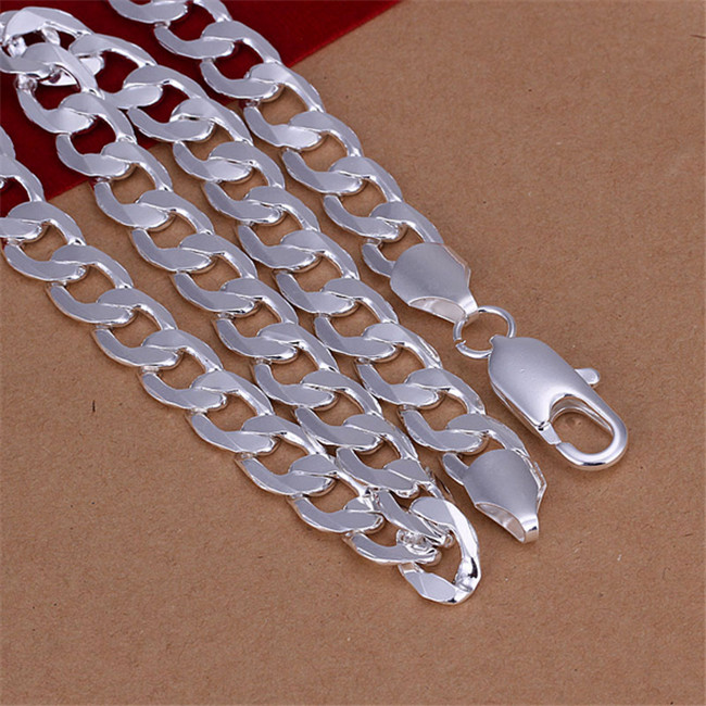 Brand new 10MM half sideways sterling silver plate necklace STSN005,hot sale fashion 925 silver Chains necklace factory direct sale