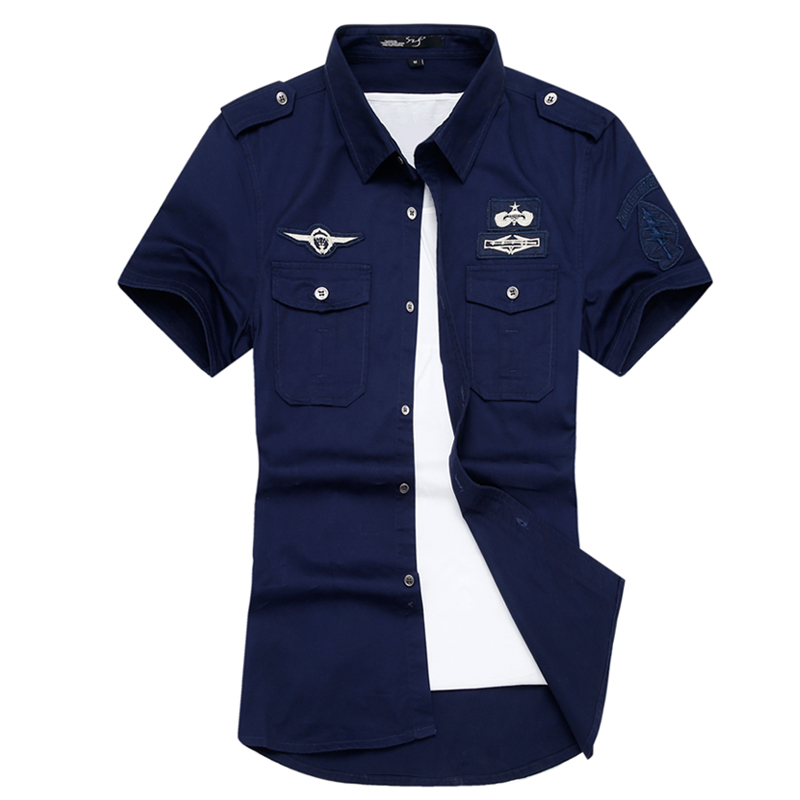 Wholesale-New Summer Men shirt high quality cotton short sleeve shirts army dress shirt mens shirts casual male clothing M-6XL