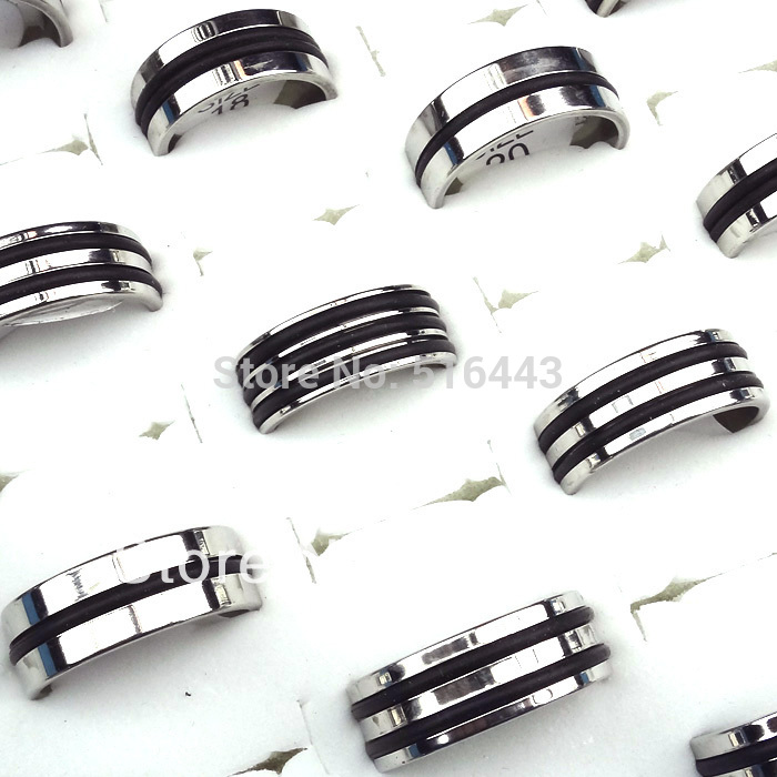 Hot Sale 50pcs Silver Stainless Steel Fashion Mix Style Black Rubber Women Mens Rings Wholesale Jewelry Lots A-192
Hot Sale 50pcs Silver Stainless Steel Fashion Mix Style Black Rubber Women Mens Rings Wholesale Jewelry Lots A-192
