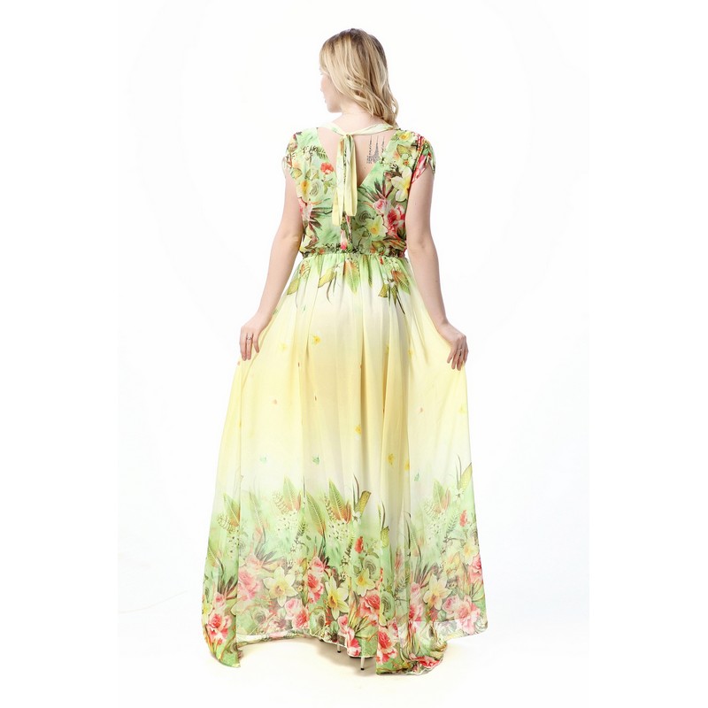Big Size Maxi Dresses L-5XL Women's Long Chiffon Floral Print Beach Dress Short Sleeve Sexy Elegant Bohemian Dress