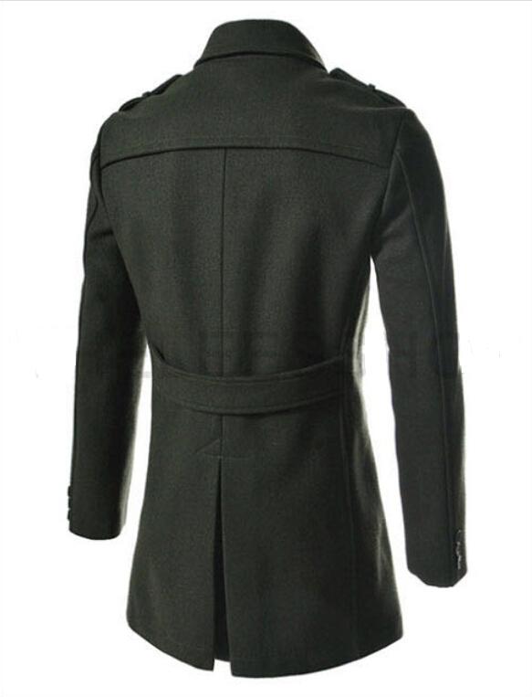 2016 Fashion New Long Trench Coat Men Zipper Double Breasted Decoration Slim Fit Pea Coat Winter Trenchcoat Jacket