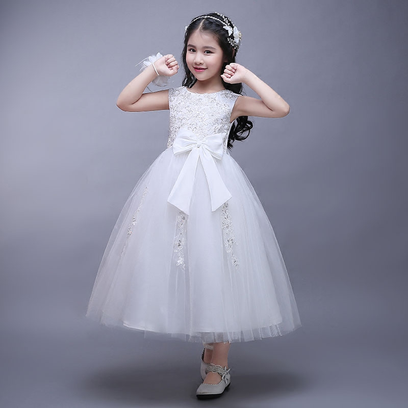 Scoop Neck Organza With Lace Sequin Flower Girl Dresses 2016 Tea Length First Communion Dresses For Girls