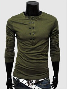 Hot men's spring and autumn Double-breasted pure color slim cotton t shirt 5 color 4 size