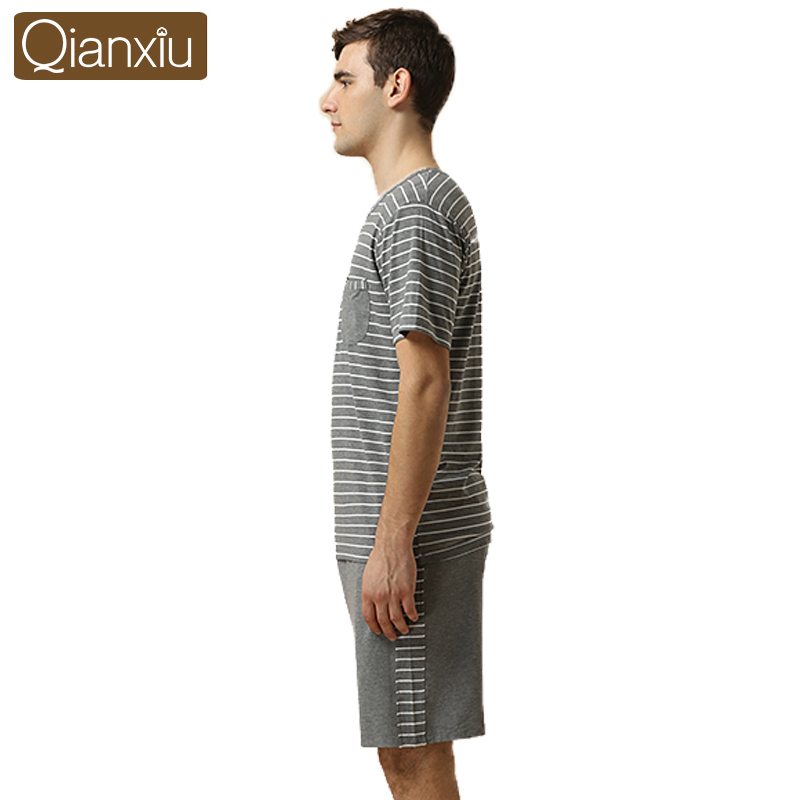 Wholesale-Summer Casual Modal Pajamas for Men Stripe Short-sleeve Pajamas to sleepwomen&men Plus Size Pajama Set 1pcsFree Shipping