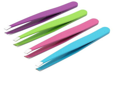 24Pcs Colorful Stainless Steel Slanted Tip Eyebrow Tweezers Hair Removal Tools