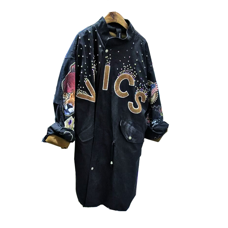 Wholesale- 2016 female Korea bf style diamond letter embroidery rivet tooling drawstring waist loose collar long coat jacket coat w1057, Black
Wholesale- 2016 female Korea bf style diamond letter embroidery rivet tooling drawstring waist loose collar long coat jacket coat w1057, Black