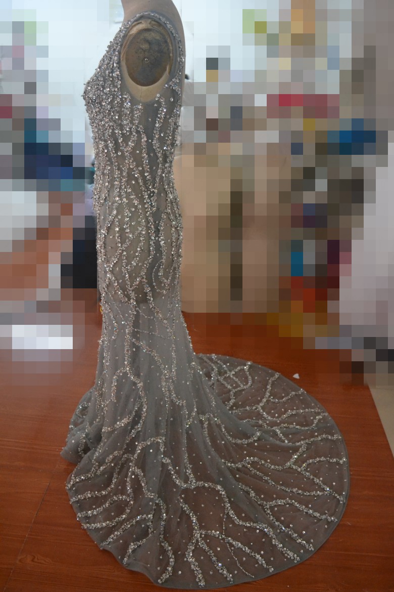 sleeveless floor length backless sexy evening dresses cutsom made major beading mermaid luxurious evening gowns