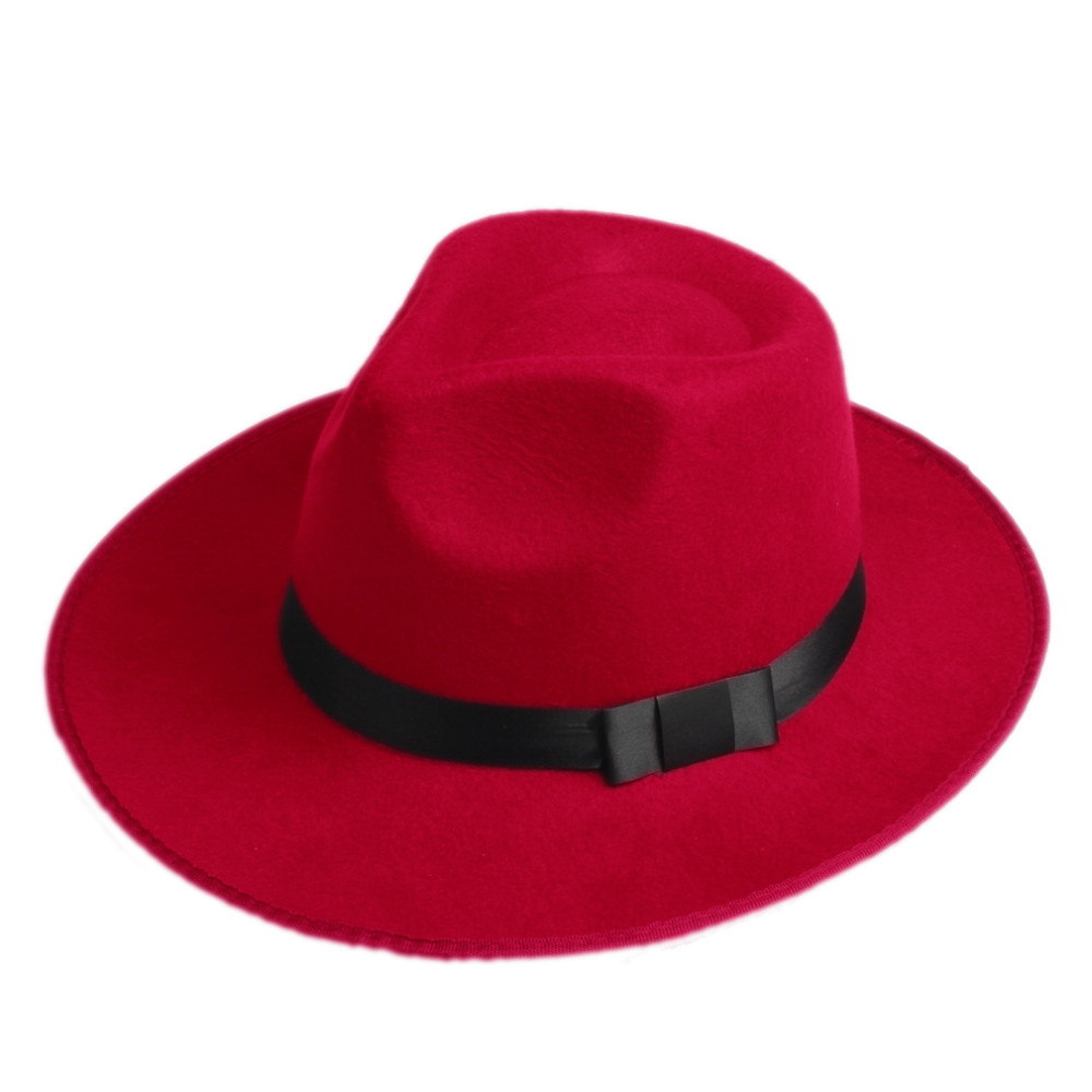 Wholesale-Unisex Men Women felt fedora hat Cappelli Jazz Felt Floppy Ribbon Band Wide Brim Panama Hat elegant gorras hombre Gangster Cap 7