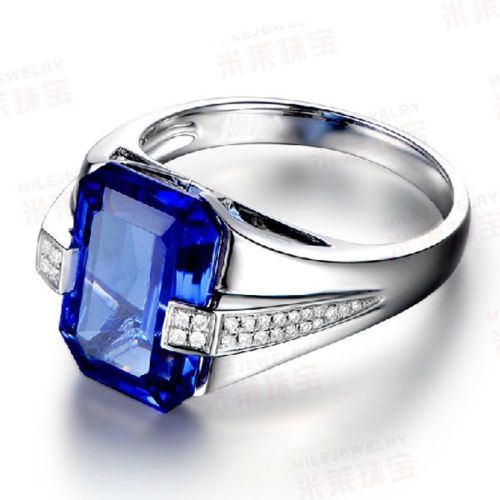 Sterg Sier Wedding Band: Blue Sapphire & Simulated Dia, Size 8-13