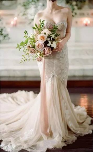 Inbal Dror Champagne Mermaid Wedding Dresses Luxury Beaded Sweetheart Boning Fishtail Country Wedding Gowns Cathedral Train Plus Size Bridal