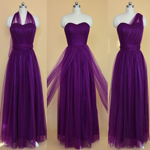 Gorgeous Convertible Bridesmaid Dresses Long Formal Purple Tulle Wedding Party Maid of Honor Gowns Sweetheart Neck Halter One Shoulder
Gorgeous Convertible Bridesmaid Dresses Long Formal Purple Tulle Wedding Party Maid of Honor Gowns Sweetheart Neck Halter One Shoulder