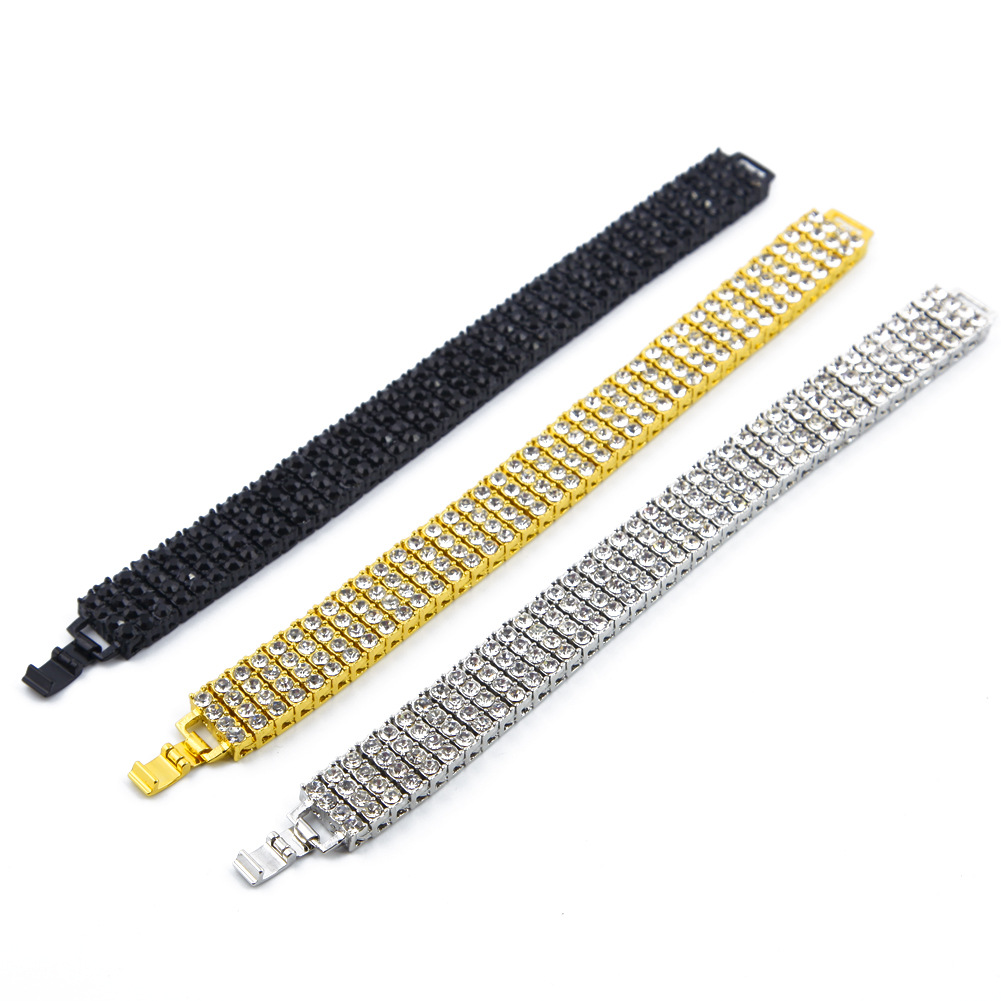 Men Black Gold Silver Finish 4 Row Diamond Tennis Bracelet 8inch Rhinestone Iced Out Hip Hop Bling Bracelets Cool Jewelry