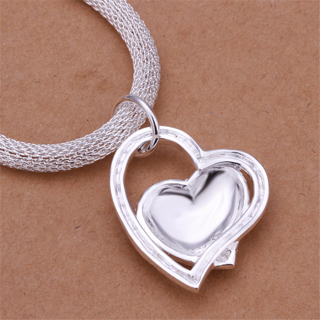 Hot sale Hanging double heart necklace sterling silver plate necklace STSN270,wholesale fashion 925 silver Chains necklace factory direct