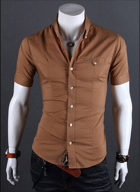 Wholesale-Camisa masculina 2016 men's solid shirt short sleeve 8colors fashion casual shirts camisas social men clothing M-XXXL HY943