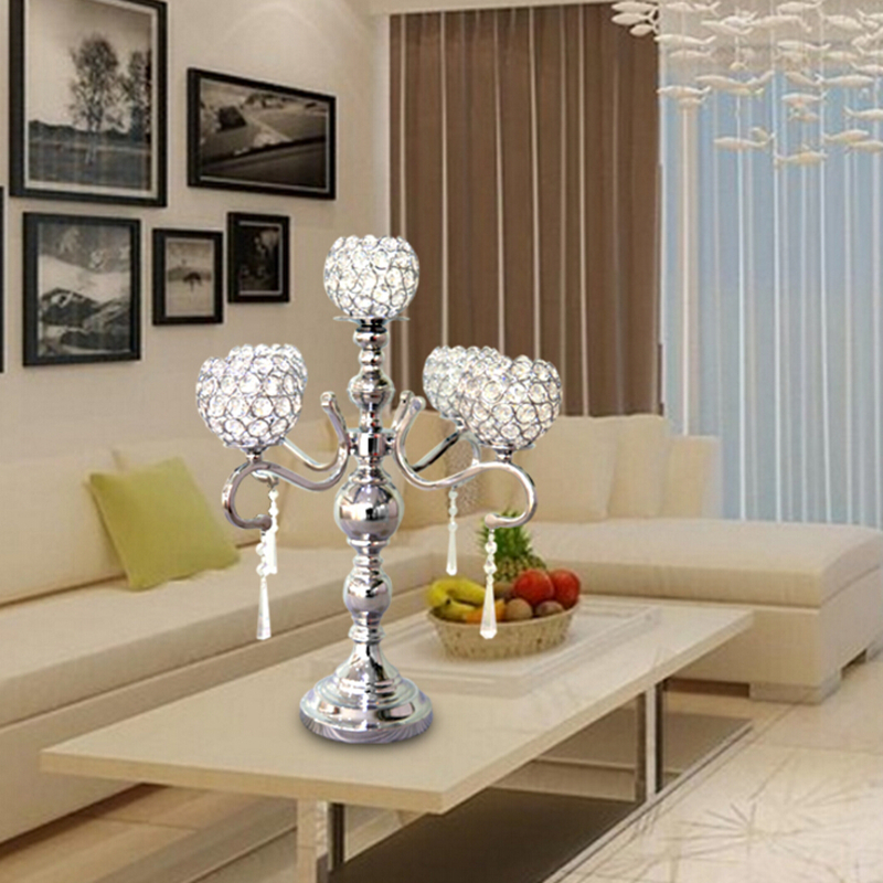 55 cm height 5-arms metal Gold/ Silver candelabras with crystal pendants wedding candle holder Event centerpiece 10 pcs/lot