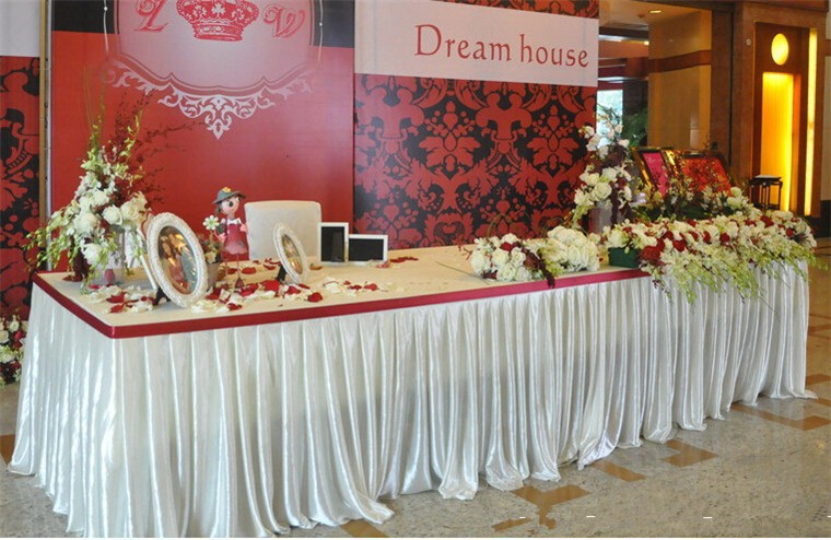 Fashion colorful ice silk table skirts cloth runner table runners decoration wedding pew table covers hotel event long runner decoration