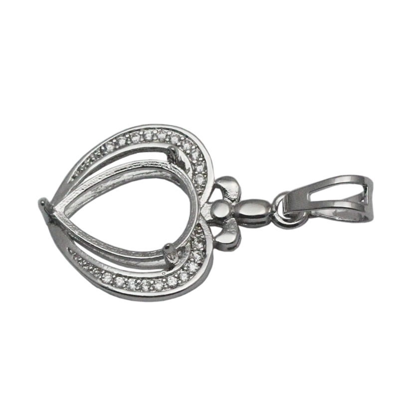 Beadsnice sterling silver necklace pendant tray heart shaped pendant blank cabochon setting gift for best friends ID 34052