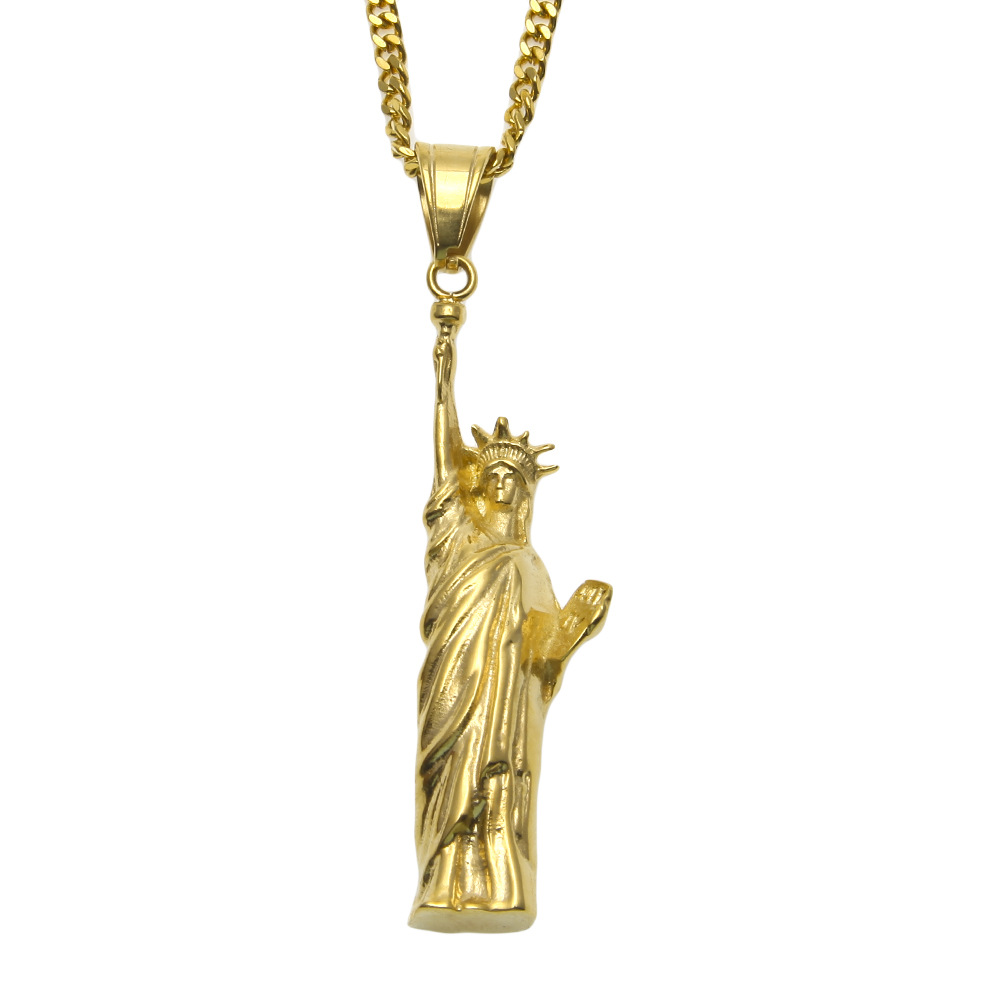 Hip Hop Jewelry USA Statue of Liberity Stainless Steel Pendant Necklace with 24inch Cuban Chain Necklace for Men Women Fashion Jewelry