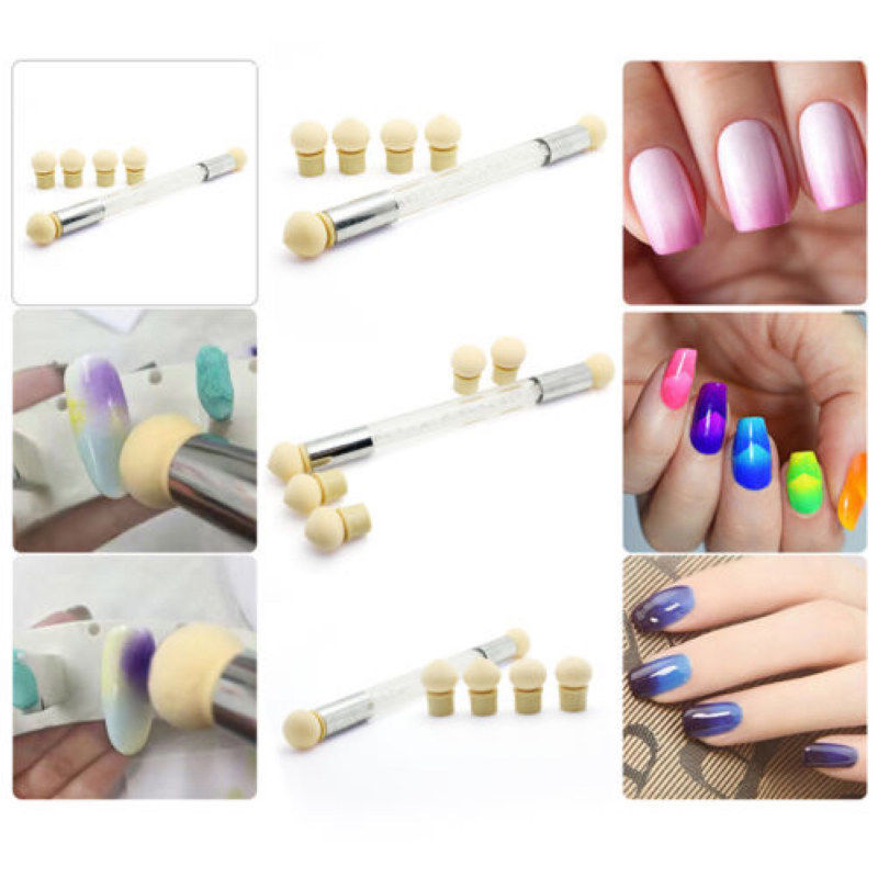 Dual head Nail Art Sponge Brush Pen Kit Rhinestone Handle Stamping Transfer Tool #R48