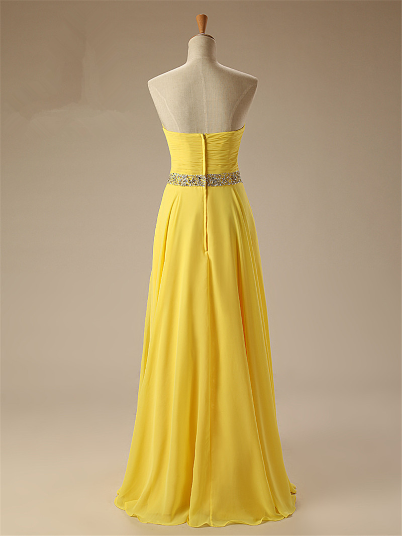 2017 Sexy Yellow Sweetheart Crystal A-Line Formal Evening Dresses With Beading Pleat Chiffon Plus Size Prom Party Celebrity Gowns BE19