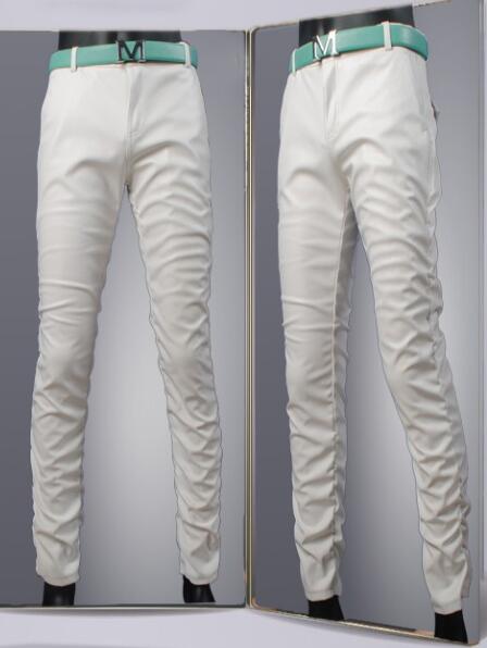 Wholesale-Hot Streetwear Pu Leather Mens Pants Full Length Hi-fashion Casual Men and Women Pants Black,Red Free Shipping