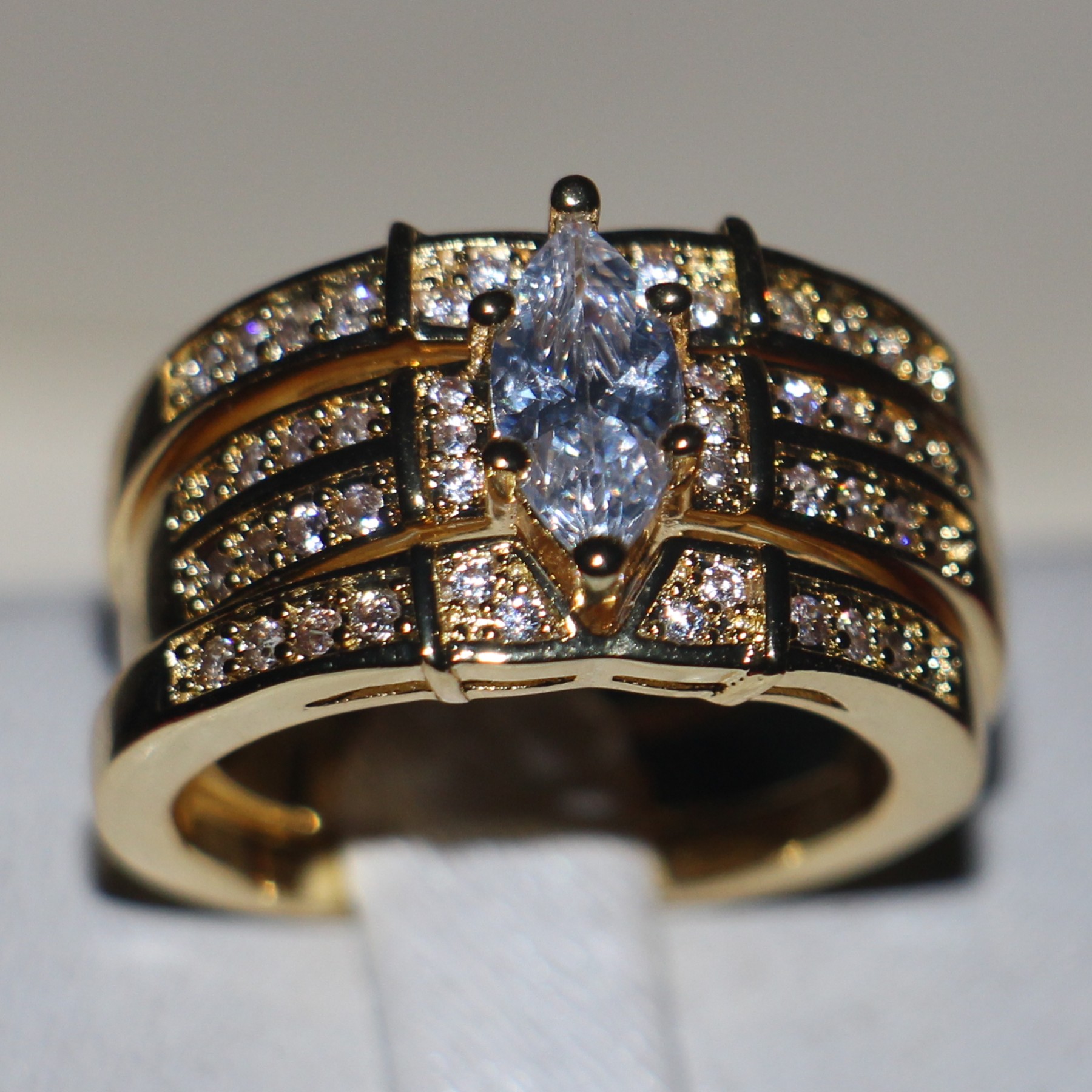 Victoria Wieck Vintage Jewelry Pear Cut Women Fashion Ring 925 Sterling Silver Yellow Gold Plated CZ Diamond 3in1 Wedding Bridal Size 5-11