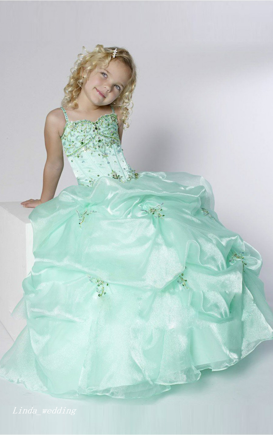 Cute Mint Green Girl's Pageant Dress Princess Ball Gown Party Cupcake Prom Dress For Short Girl Pretty Dress For Little Kid