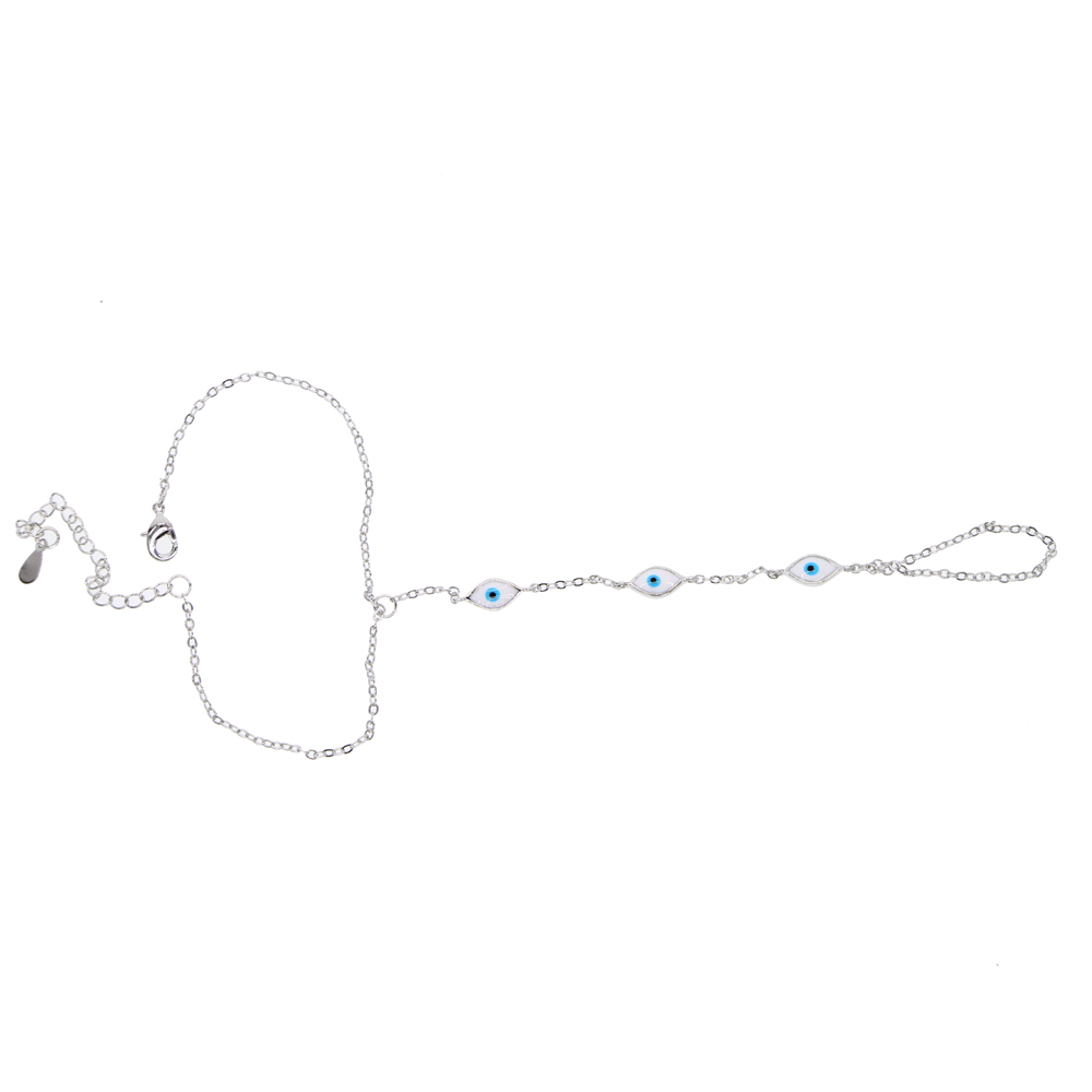 Rose Plated Evil Eye Hand Chain Bracelet with Ring, White Enamel, Cute Fashion Jewelry for Women, Gold Sier, k Chain, Adjustable Length