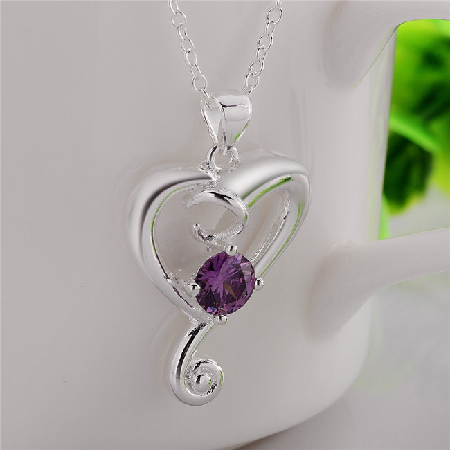 Best gift heart shape pendant necklace white gemstone sterling silver necklace STSN603,fashion 925 silver necklace factory direct sale