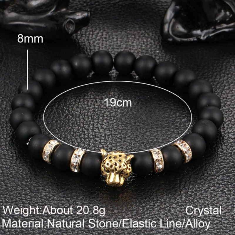 Wholesale-Wholesale Antique Silver Plated Buddha Leopard head Bracelet Lava Natural Stone Beaded Bracelets For Men Women Pulseras Hombre