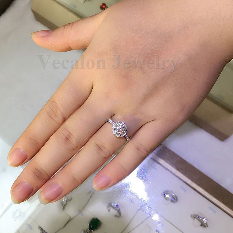 Vecalon Genuine Women Jewelry ring 2ct Simulated diamond Cz 925 Sterling Silver Engagement wedding Band ring for women Gift