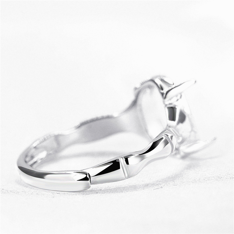 Sterling Silver 925 Plated White Gold Engagement Wedding Ring Semi Mount 8x10mm Oval Cabochon Fine Jewelry for Opal Amber Agate Setting