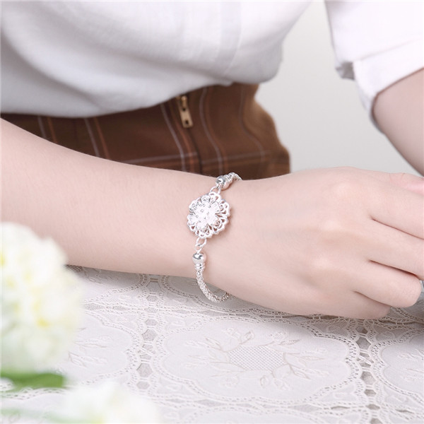 Hot sale gift 925 silver Double petals Bracelet DFMCH385,Brand new fashion 925 sterling silver Chain link gemstone bracelets high grade