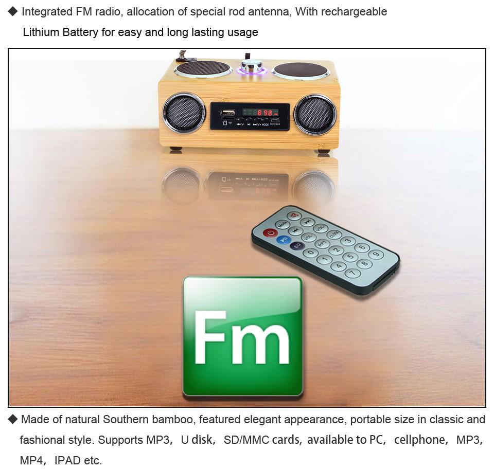 Wireless Bluetooth Multifunctional Bamboo Portable Speaker Bamboo Wood Boombox TF/USB Card Speaker FM Radio with Remote Control MP3 player