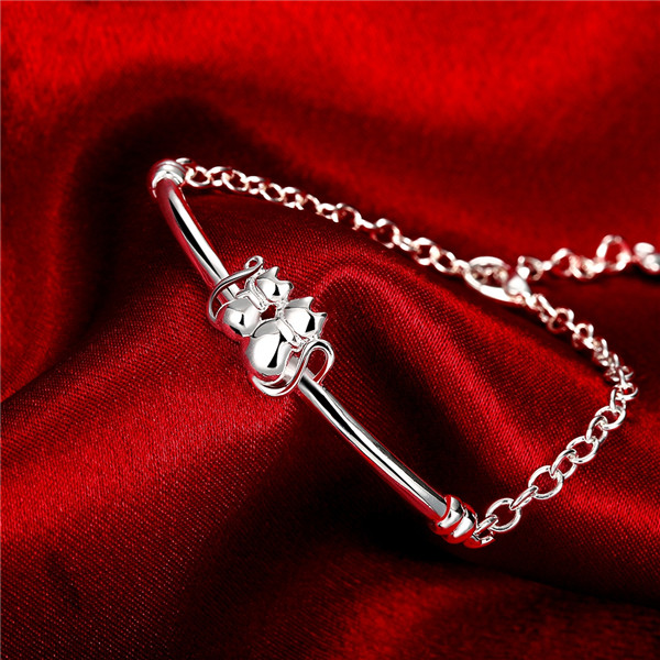 Hot sale christmas gift 925 silver Double Cat Bracelet DFMCH389,Brand new fashion 925 sterling silver plated Chain link bracelets high grade