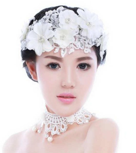 Bridal Lace Pearl Wedding Accessories Handmade Rhinestone Crystals Flower Headband Wedding Hair Jewelry Beads Bridal Hairwear Free Shipping