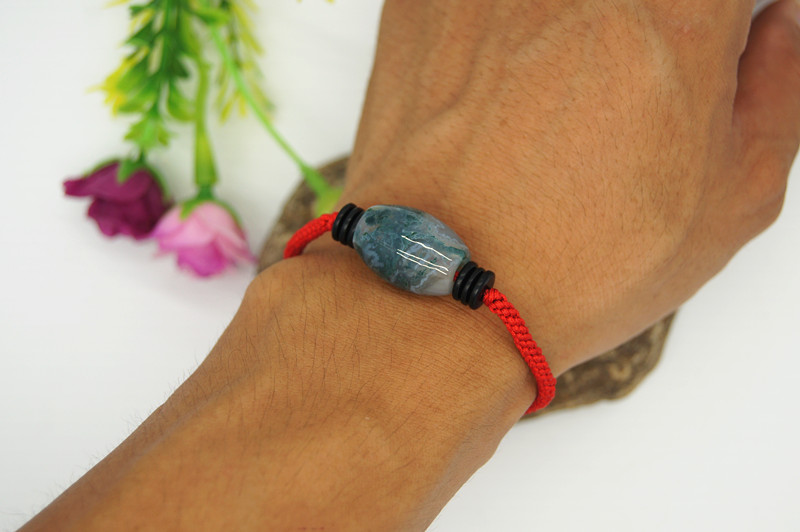 Pure hand-woven red snake knot + coconut shell natural aquatic agate, (drum type) charm bracelet
