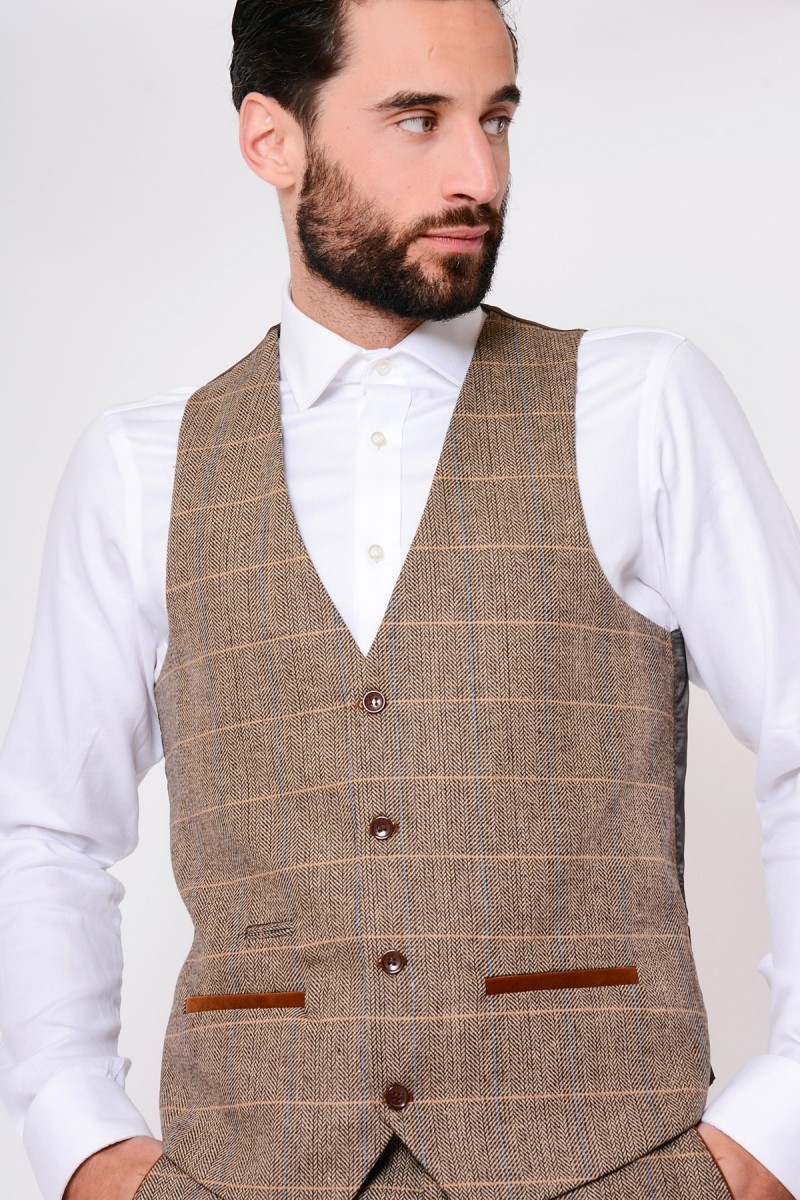 Custom Made Handsome Mens Suits Fashion Brown Glen Plaid High Quality Wedding Suits Warm Groom Tuxedos For Best Man(Jacket+Vest+Pants)