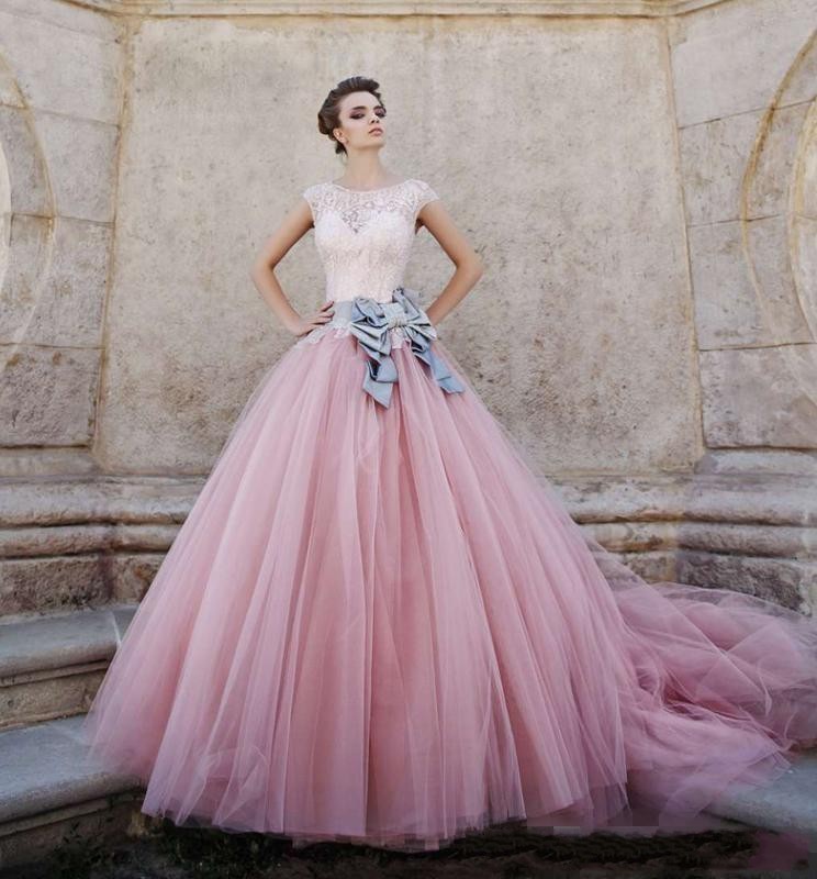 Princess Pink Ball Gown Quinceanera Dresses Cap Sleeves A Line Tulle Beadings Sweet 16 Long Prom Party Gowns Formal Celebrity Pageant Dress