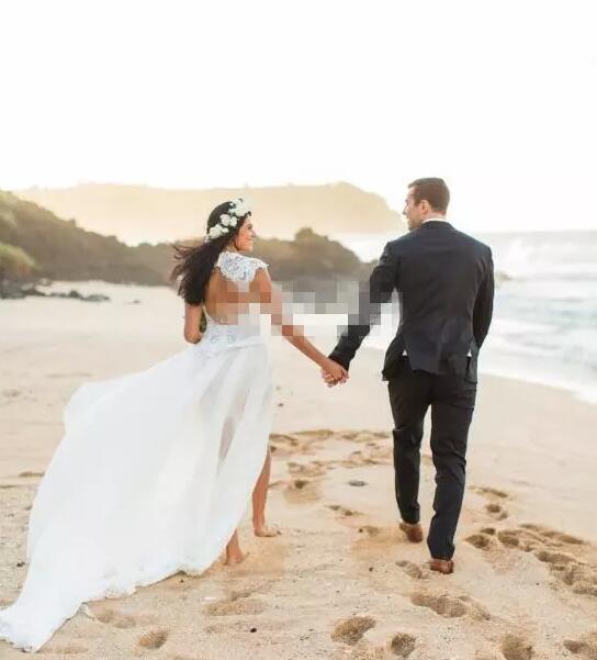 Bohemian Beach Overskirt Wedding Dress 2019 Sweetheart Neck Capped Sleeves Open Back Sheah Short White Lace Bridal Gown Custom Made Size